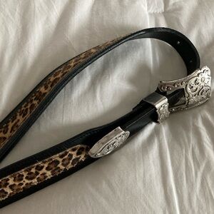 Leopard Print Western Style Ladies Black Belt w/ Silver Buckle, by Olga Santini!